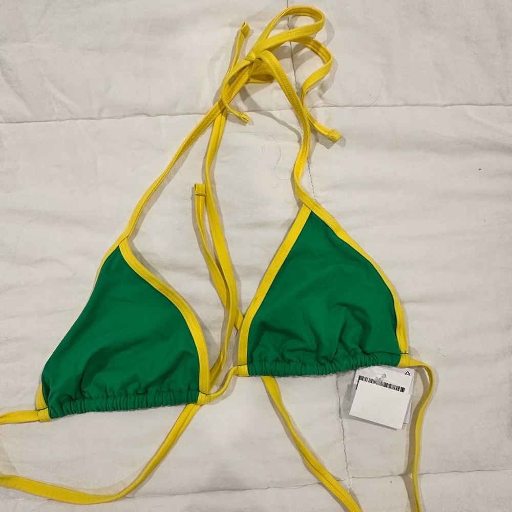 Vibrant Green Bikini Top with Yellow Straps
